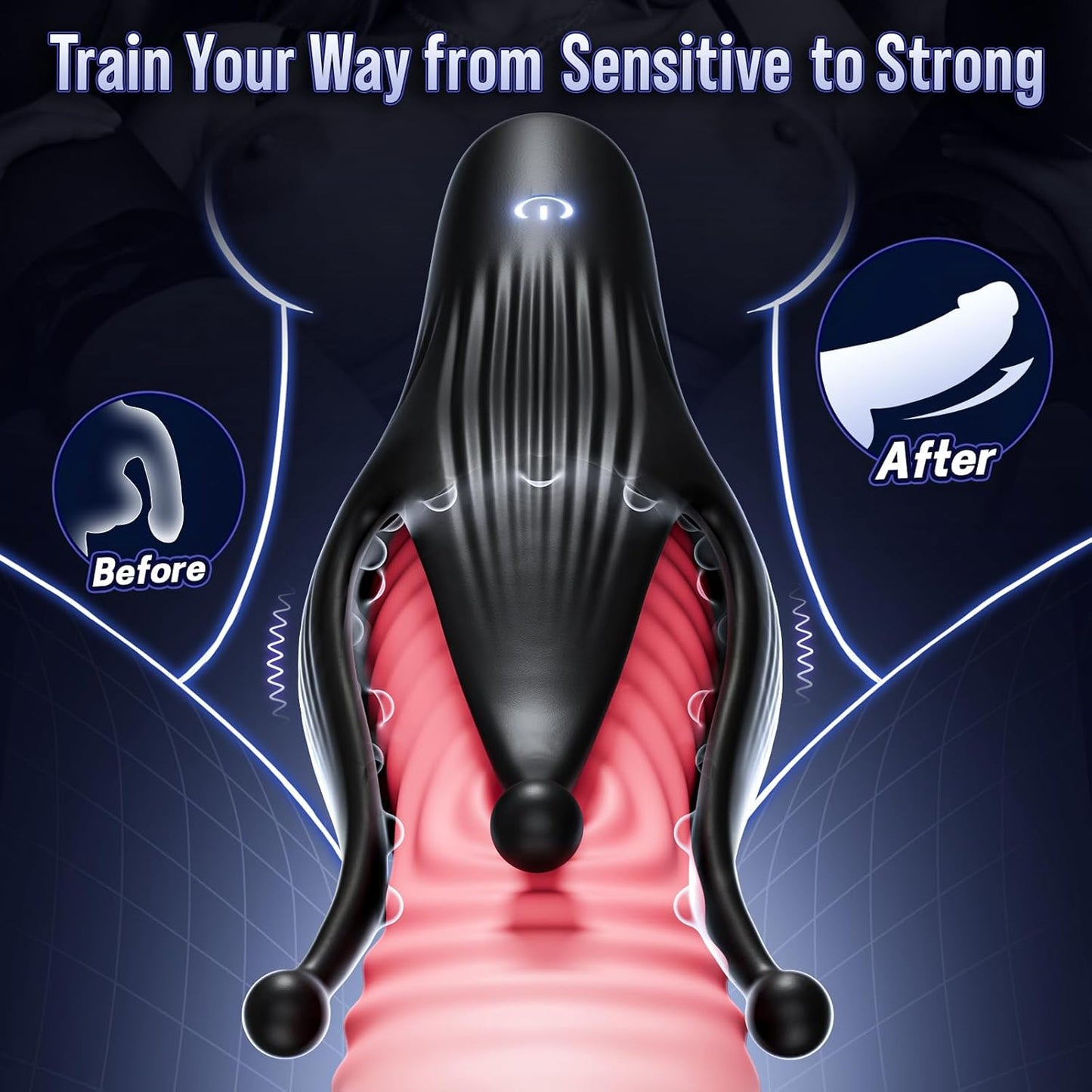 4 IN 1 Penis Vibrator Glans Trainer Stroker Masturbator with 10 Licking & Vibrating