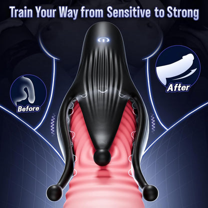 4 IN 1 Penis Vibrator Glans Trainer Stroker Masturbator with 10 Licking & Vibrating