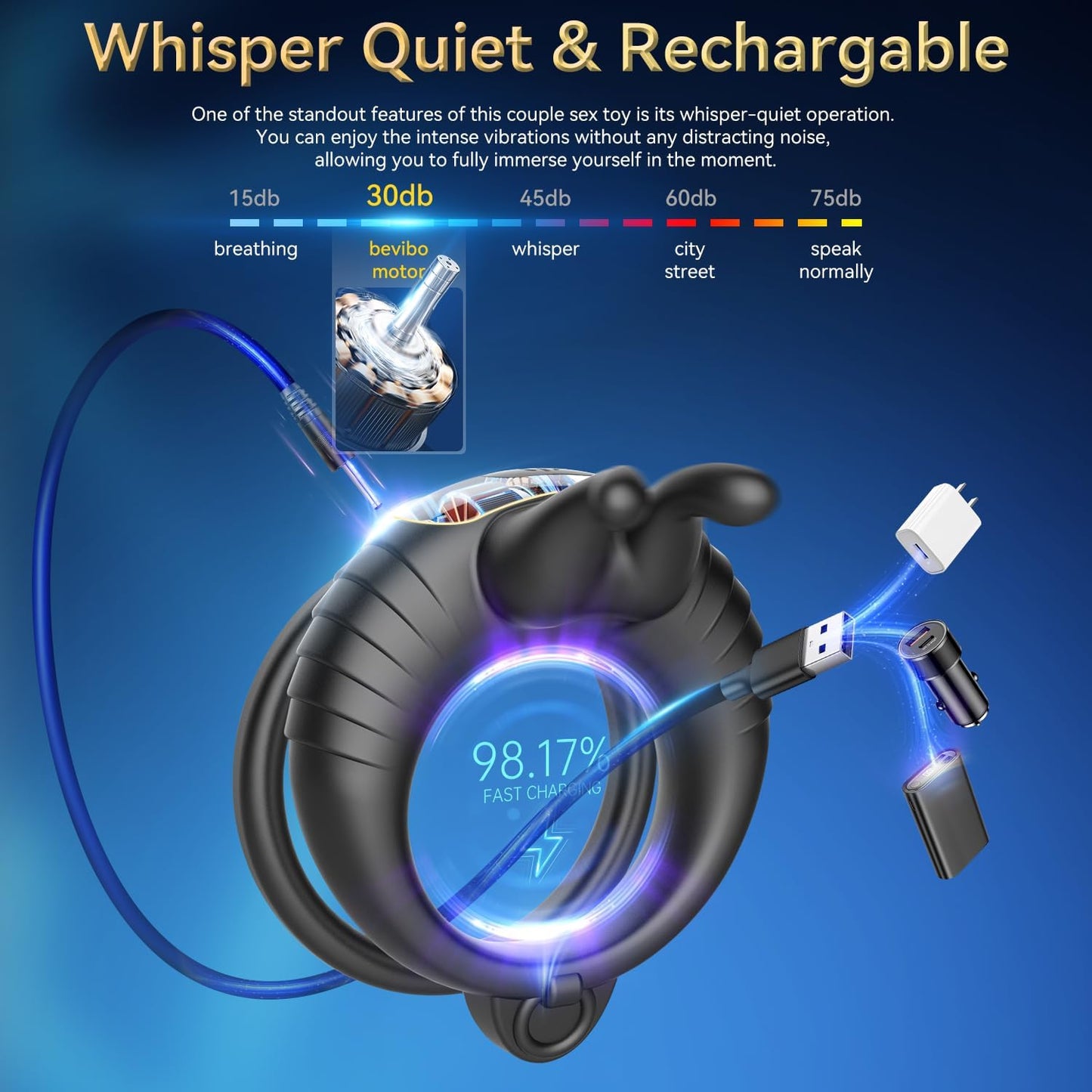 Double Penis Ring Trainer Vibrator Glans Stimulator with 10 Vibrations Modes