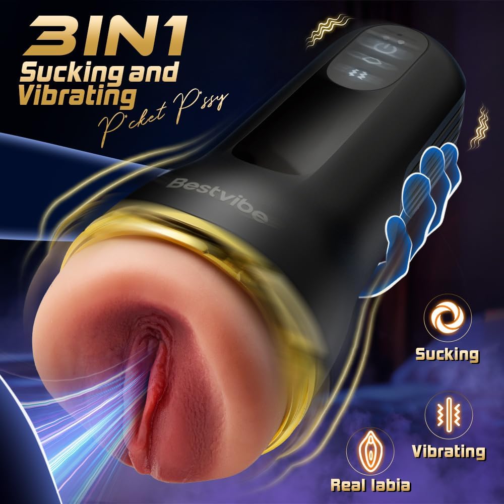 Automatic Pocket Pussy Stroker Blowjob Masturbator with 5 Sucking & 10 Vibrating Modes