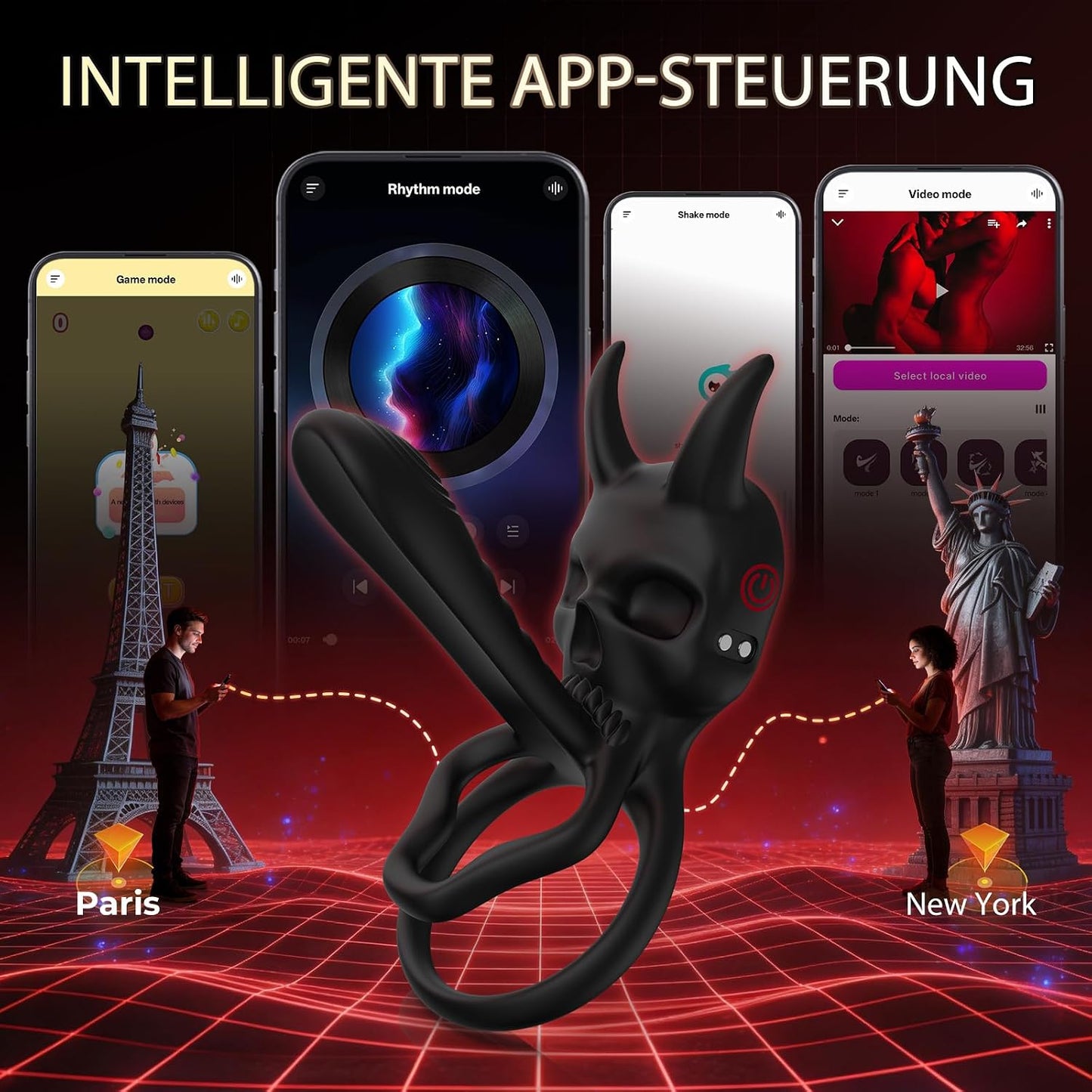 4 IN 1 Penis Ring Vibrator Testicle Trainer Clitoral & G-Spot Stimulator with 9 Vibration Modes