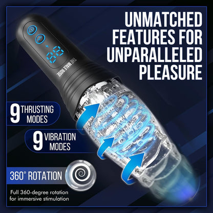 Electric Penis Trainer Stroker Masturbator with 9 Vibration & Rotation & Telescopic Modes