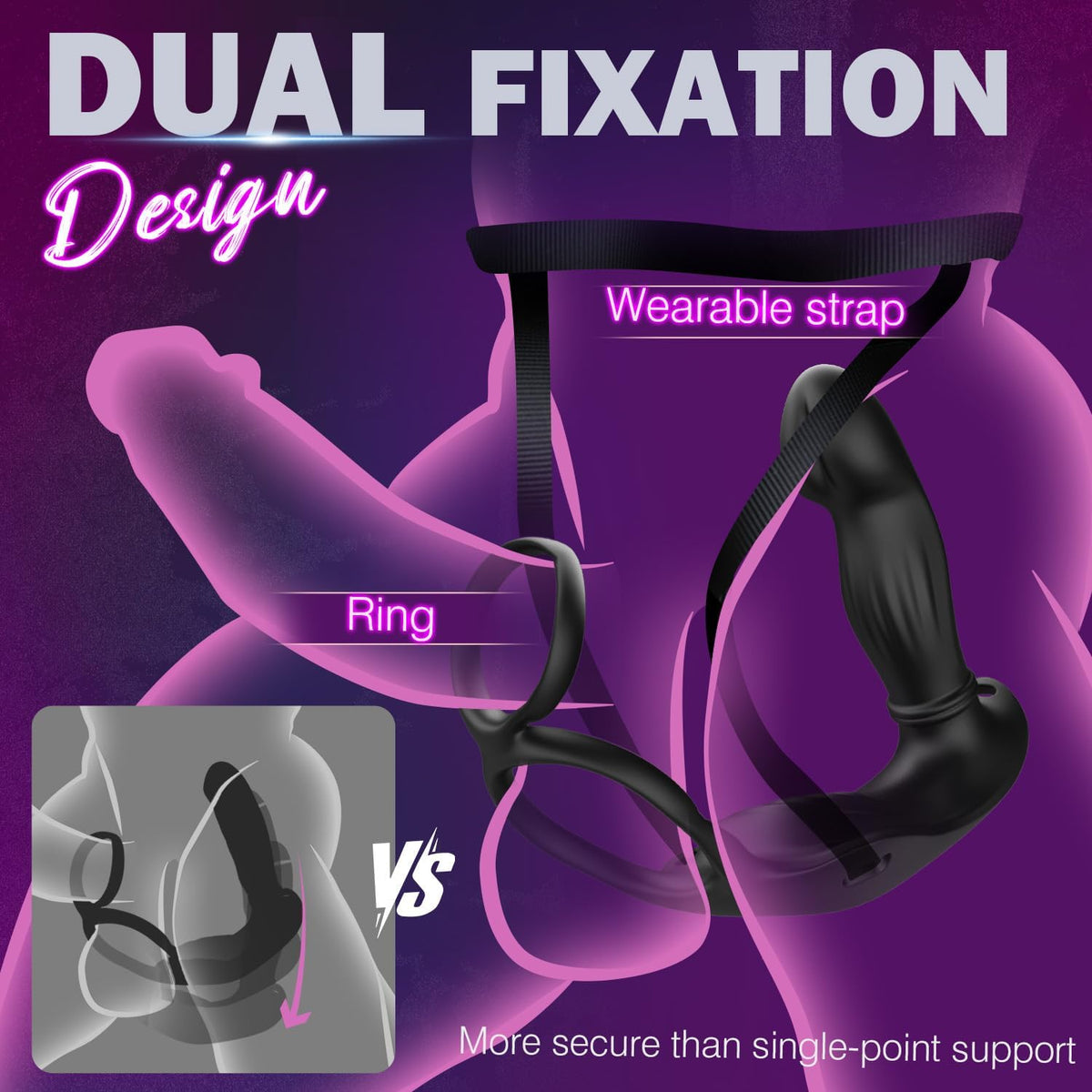 Wearable Prostate Massager Cock Ring Anal Vibrator with 9 Vibration & 9 Thrusting Modes