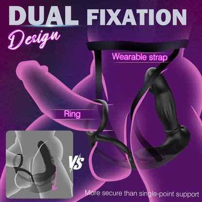 Wearable Prostate Massager Cock Ring Anal Vibrator with 9 Vibration & 9 Thrusting Modes