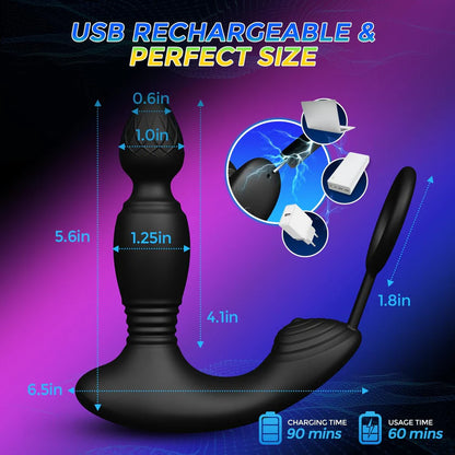 Anal Plug Vibrator Prostate Massager with 9 Thrust Modes & 3 Powerful Motors