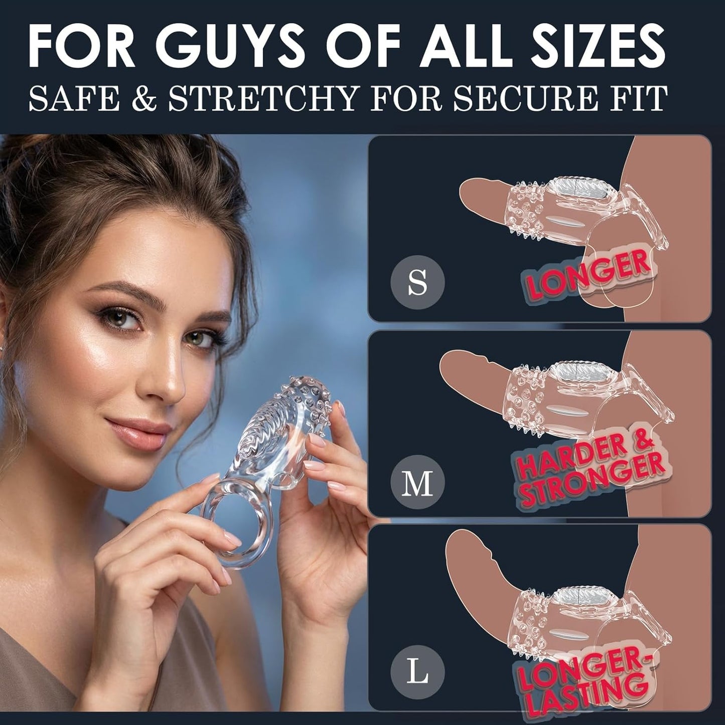 Transparent Penis Sleeve Vibrator Cock Ring Enlargement with 10 Vibration Modes