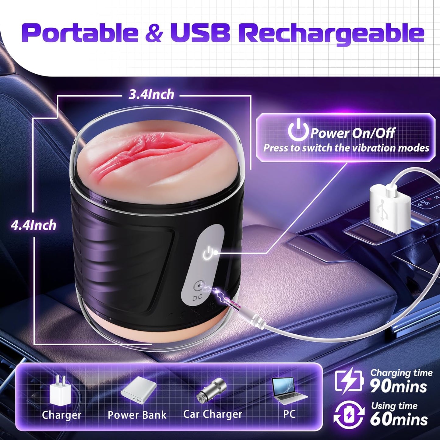 Open-Ended Penis Trainer Stroker Blowjob Masturbator with 10 Vibrations Modes