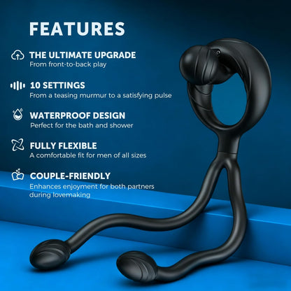Vibrating Cock Ring Taint Stimulator Anal Butt Plug Prostate Massager with with 10 Modes