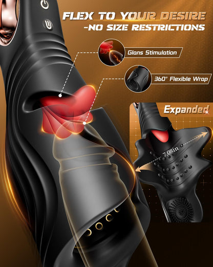 Wing-Open Penis Trainer Vibrator Stroker Blowjob with 10 Vibration & Tongue Licking Modes