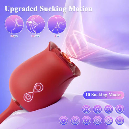 4 IN 1 Clitoris Rose Vibrator Stimulator Dildo Anal Plug with 10 Sucking & 10 Thrusting Modes