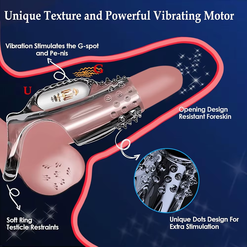 Transparent Penis Sleeve Vibrator Cock Ring Enlargement with 10 Vibration Modes