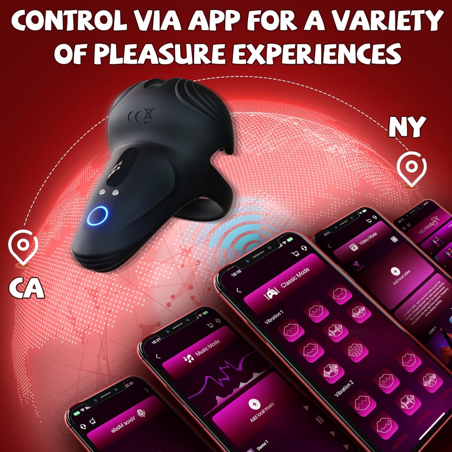 Triple Stimulations Penis Trainer Vibrator Cock Ring with 10 Intense Vibration Modes