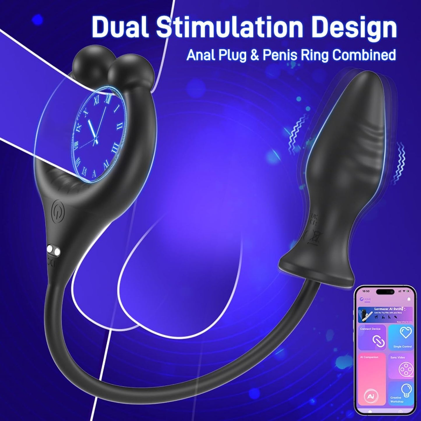 Anal Vibrator Dildo Prostate Stimulator Penis Ring with 10 Vibration Modes
