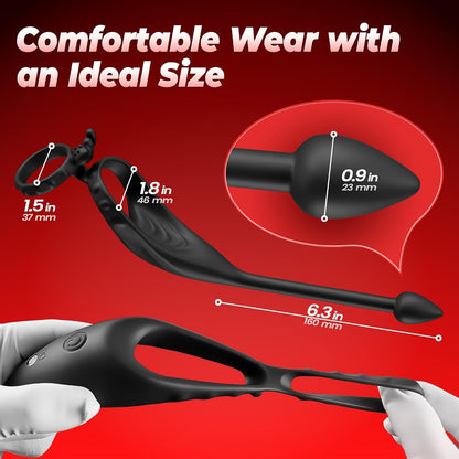 4 IN 1 Prostate Massager Anal Vibrator Penis Ring Taint Stimulator with 9 Vibration Modes