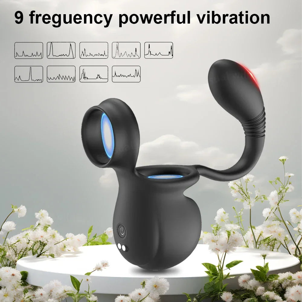 Portable Rolling Penis Trainer Stimulator Cock Ring with 9 Vibration & Rolling Modes