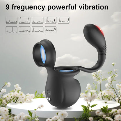 Portable Rolling Penis Trainer Stimulator Cock Ring with 9 Vibration & Rolling Modes