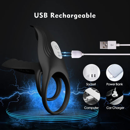 3 IN 1 Vibrating Cock Ring Penis Trainer Clitoral Stimulator with 10 Modes