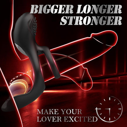 3 IN 1 Penis Trainer Vibrator Cockring Testicles Stimulator with 10 Vibration Modes