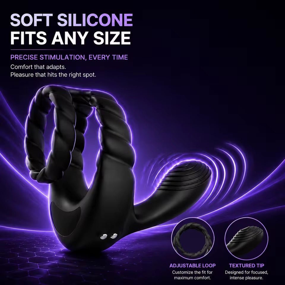 3 IN 1 Cock Ring Penis Trainer Vibrator Testicle Stimulator with 10 Vibration Modes