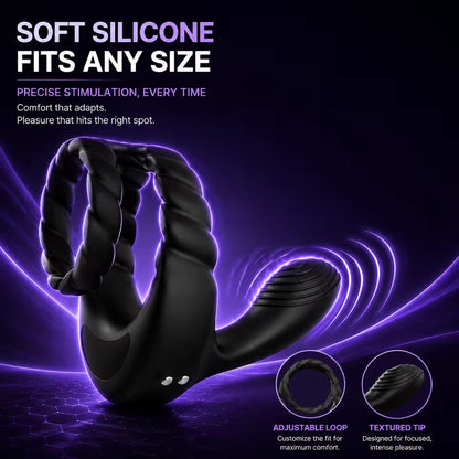 3 IN 1 Cock Ring Penis Trainer Vibrator Testicle Stimulator with 10 Vibration Modes