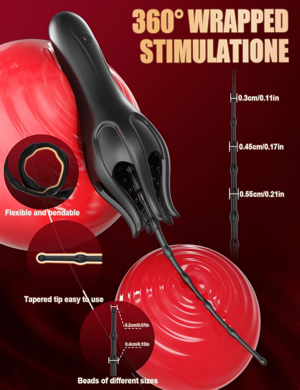 360° Wrapped Penis Trainer Vibrator Urethral Plug Dilators with 10 Vibration Modes