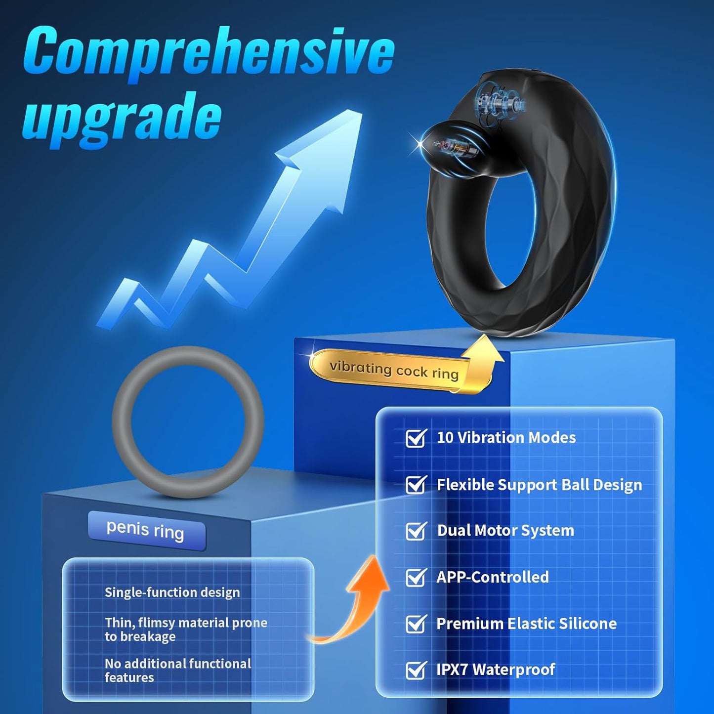 APP Pleasure Cock Ring Penis Vibrator Testicle Stimulator with 9 Vibration Modes