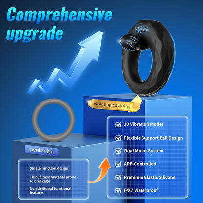 APP Pleasure Cock Ring Penis Vibrator Testicle Stimulator with 9 Vibration Modes
