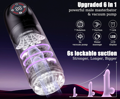 Automatic Masturbator Penis Pump Enlargers with 6s Vacuum Pump & 7 Rotating Sucking Licking