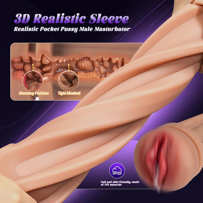 LCD Display Realistic Pocket Pussy Stroker Blowjob with 10 Vibration & 5 Sucking Modes