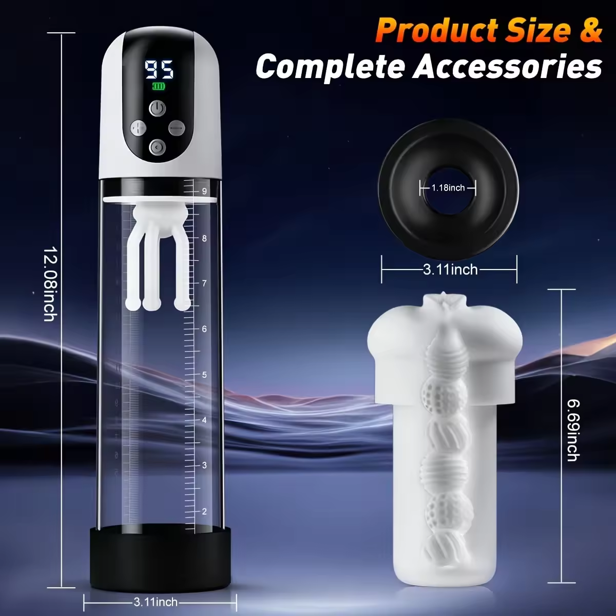 3 IN 1 Dick Enlarger Penis Pump Masturbator Glans Trainer with 5 Suction & 9 Vibration