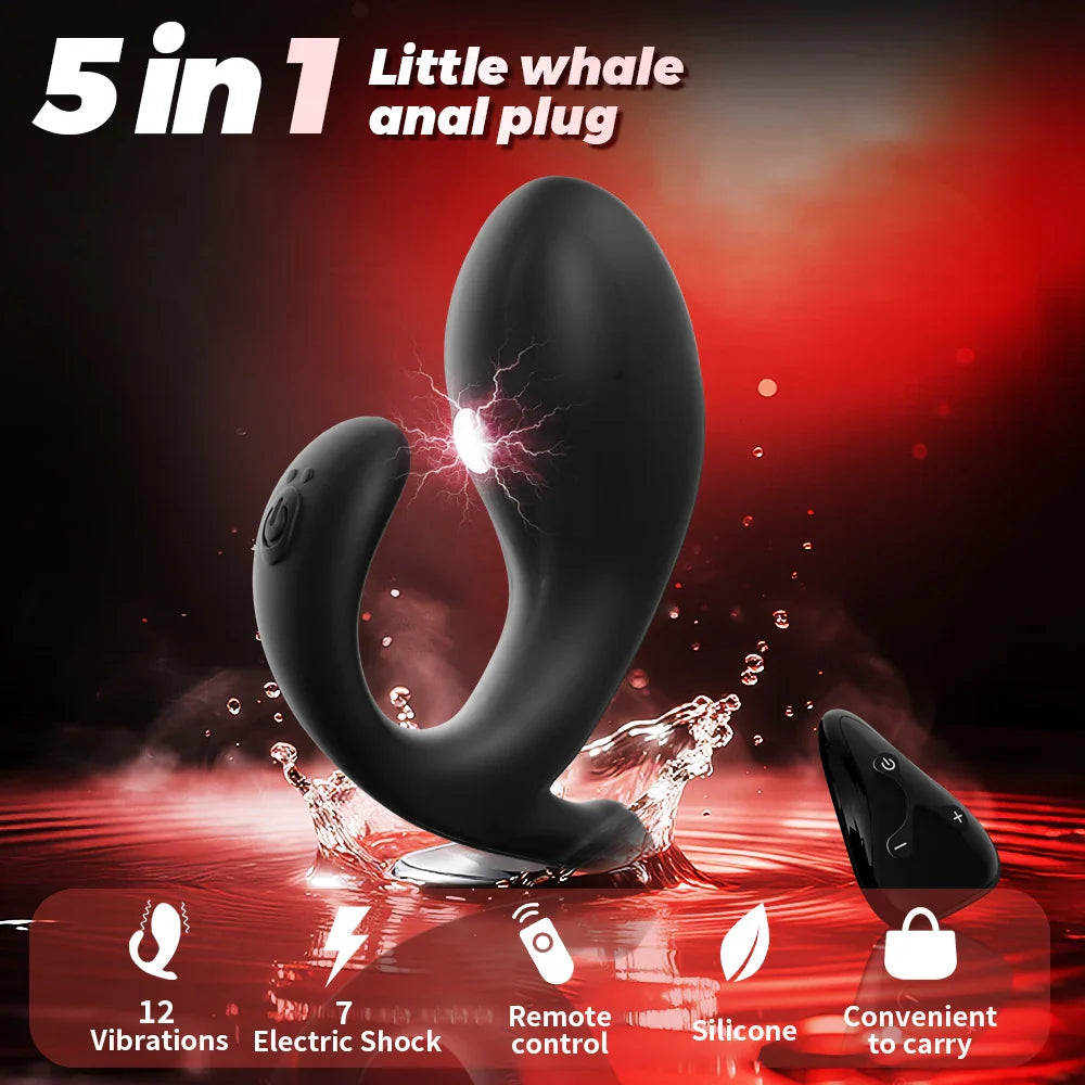 Portable Anal Butt Plug Vibrator with 12 Vibration & 7 Electric Shock Modes