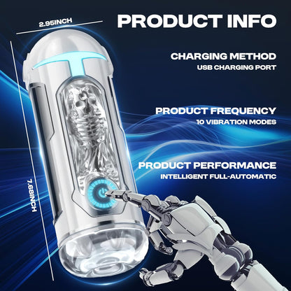 Automatic Masturbator Penis Stroker Blowjob with 10 Vibrating& Sucting & Heating Modes