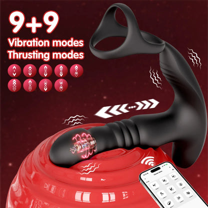 APP Control Thrusting Vibartor Prostate Massager Vibrator Cork Ring with 9+9 Modes