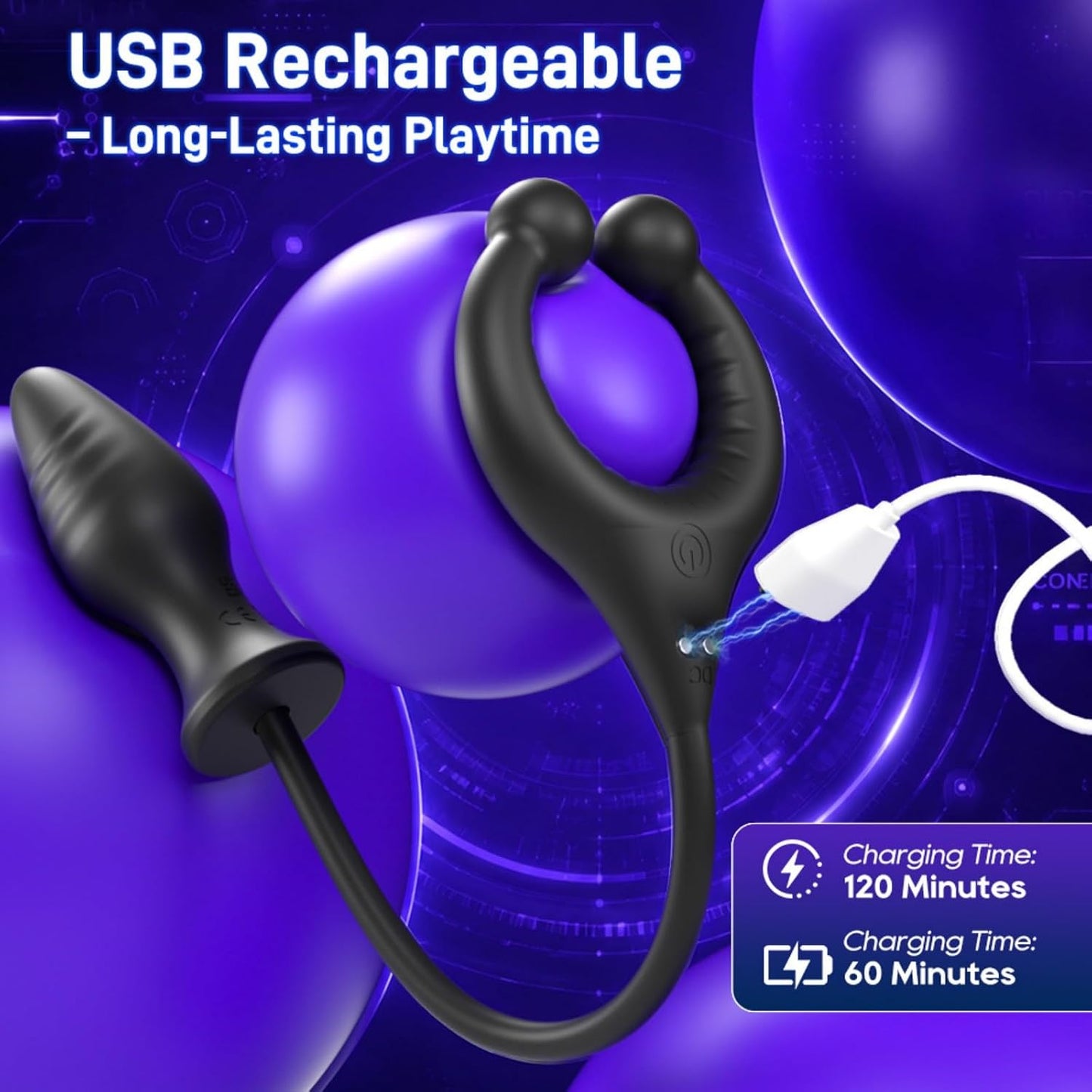 Anal Vibrator Dildo Prostate Stimulator Penis Ring with 10 Vibration Modes