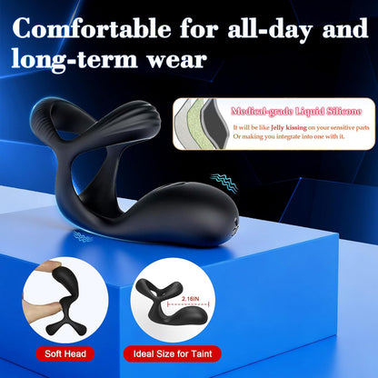 Triple-Ring Cock Ring Vibrator Stimulator with 10 Vibrations Modes