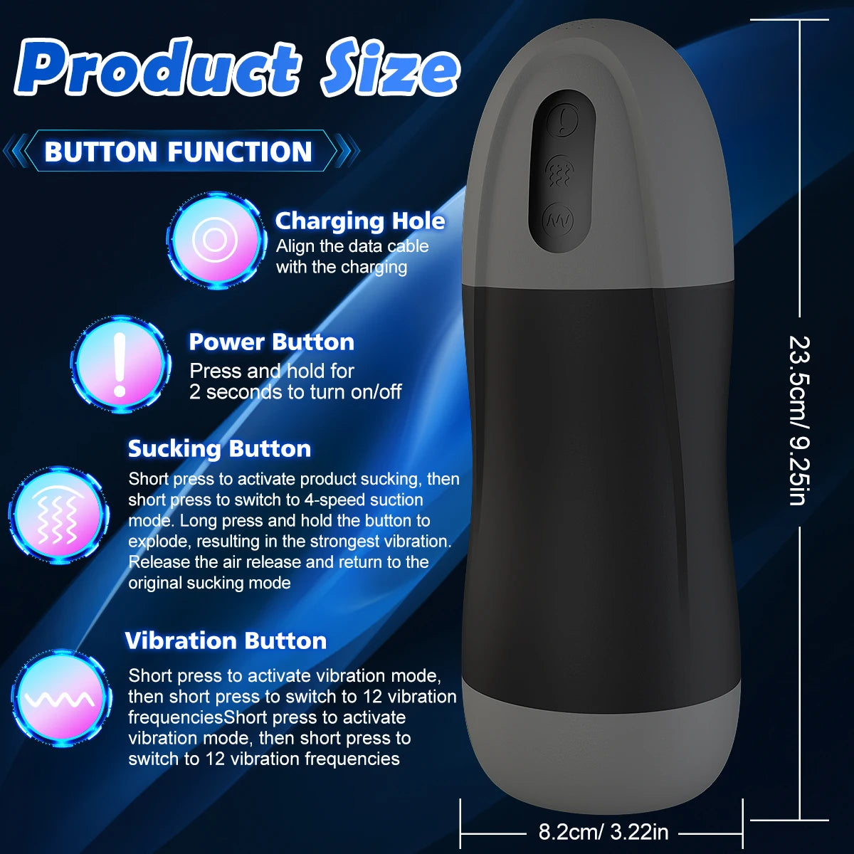 Automatic Masturbator Penis Stroker with 12 Vibrating & 4 Sucking Modes