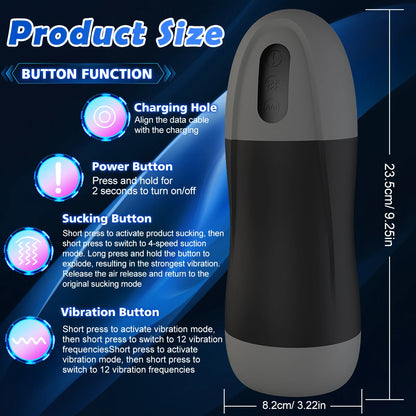 Automatic Masturbator Penis Stroker with 12 Vibrating & 4 Sucking Modes