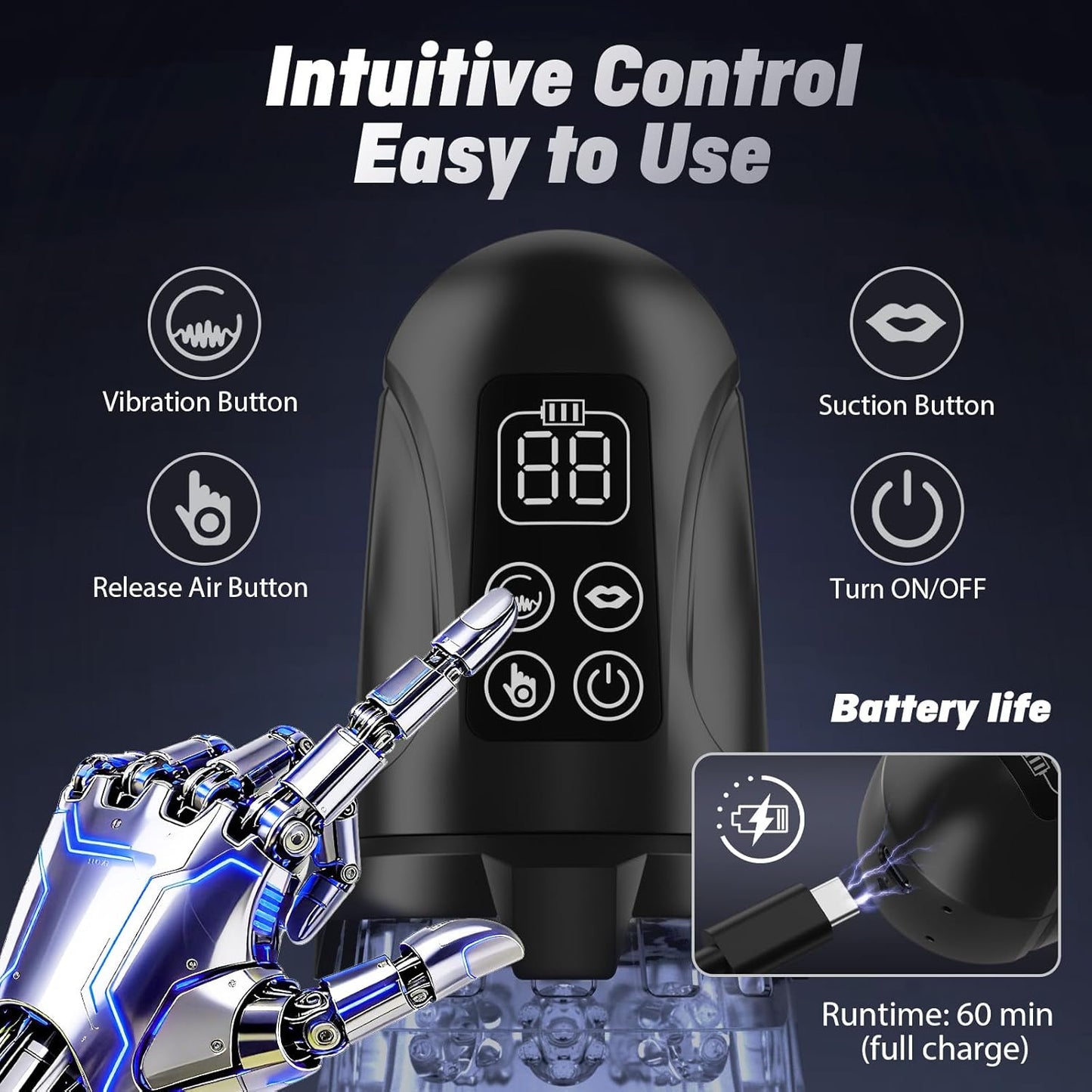 Squeezable Penis Trainer Stroker Pocket Pussy with 7 Vibrating & 7 Sucking Modes