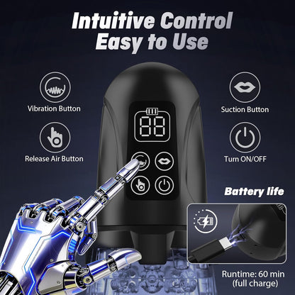 Squeezable Penis Trainer Stroker Pocket Pussy with 7 Vibrating & 7 Sucking Modes