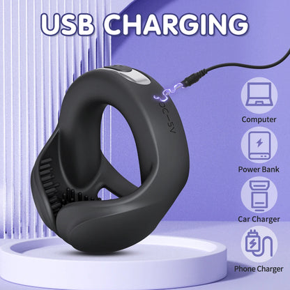 Penis Trainer Vibrator Cock Ring Testicle Stimulator with 10 Vibration Modes