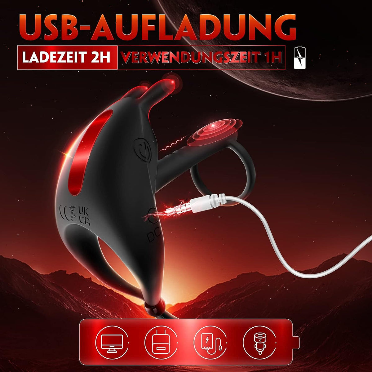Dual Penis Ring Rabbit Vibrator Testicle Trainer Vibrator with 7 Vibration Modes