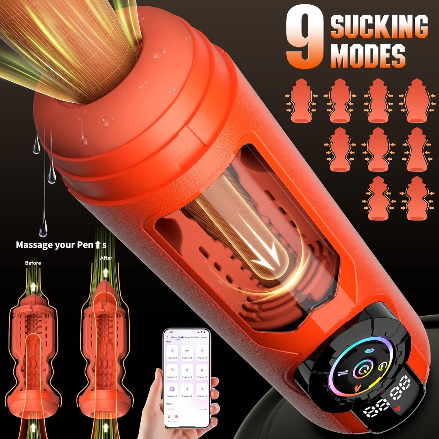 AI Interaction APP Control Masturbator Sex Machines Devices with 9 Vibrating & Licking & Thrusting & Suck Modes