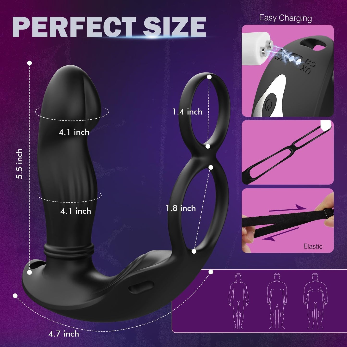 Wearable Prostate Massager Cock Ring Anal Vibrator with 9 Vibration & 9 Thrusting Modes