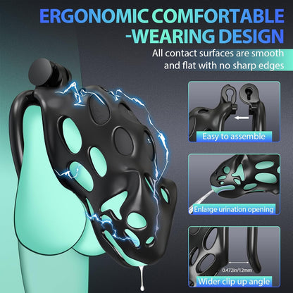 Electric Shock Male Chastity Cage Devices Cock Cage with 7 Vibrations & 7 E-stim Modes
