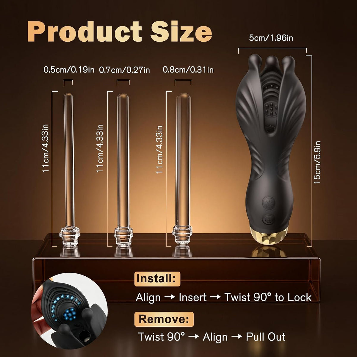 Detachable Urethral Trainer Penis Vibrator Stimulator with 7 LED Colors & 14 Lighting & 10 Vibration Modes