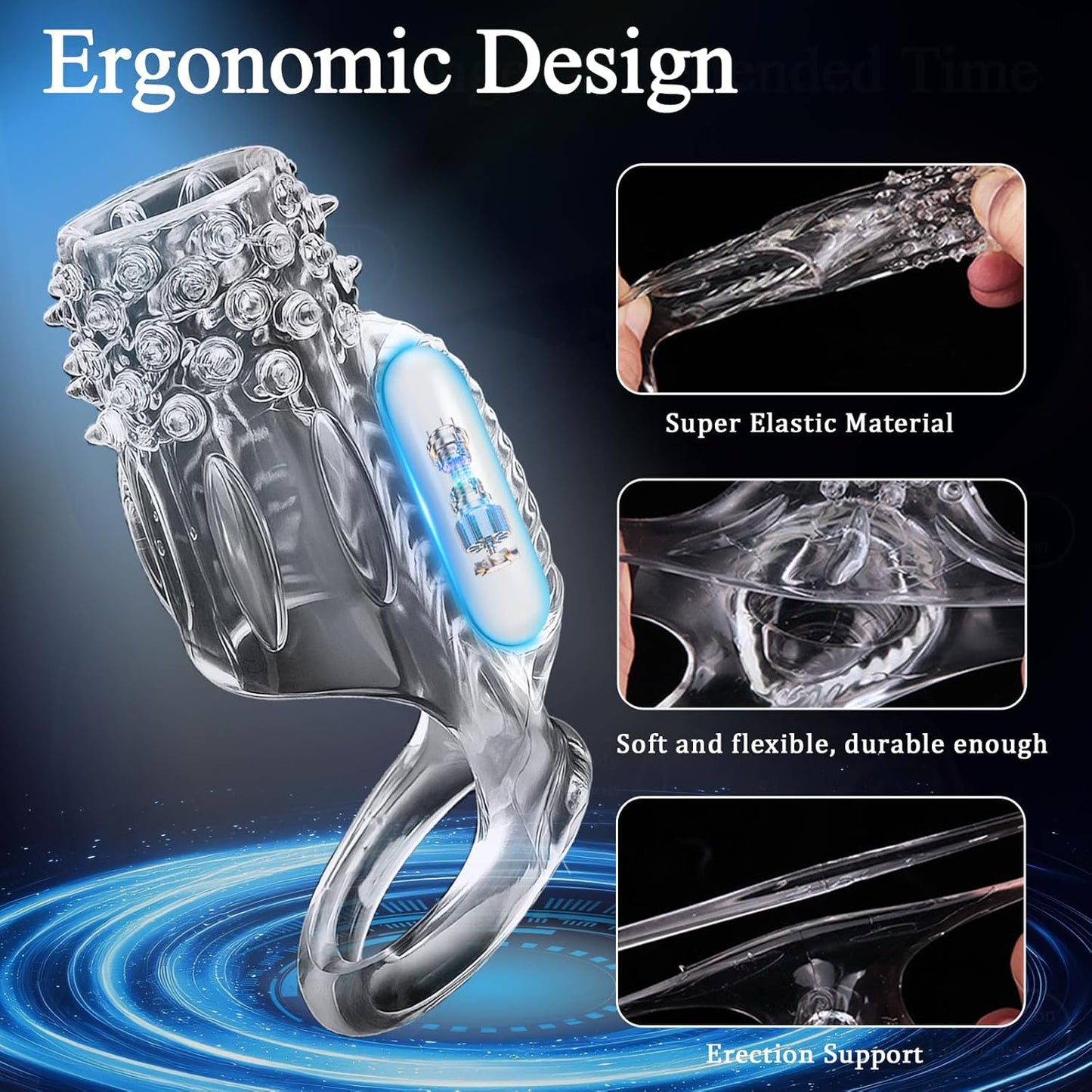Transparent Penis Sleeve Vibrator Cock Ring Enlargement with 10 Vibration Modes