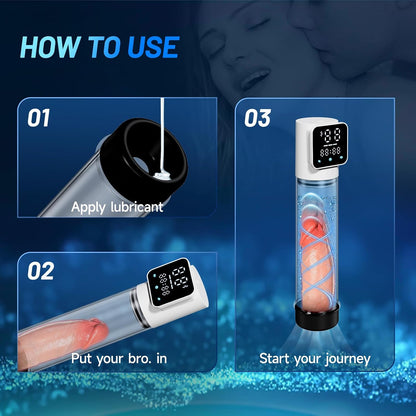 LED Display Automatic Penis Pump Enlargers Extender Masturbator with 10 Suction Modes