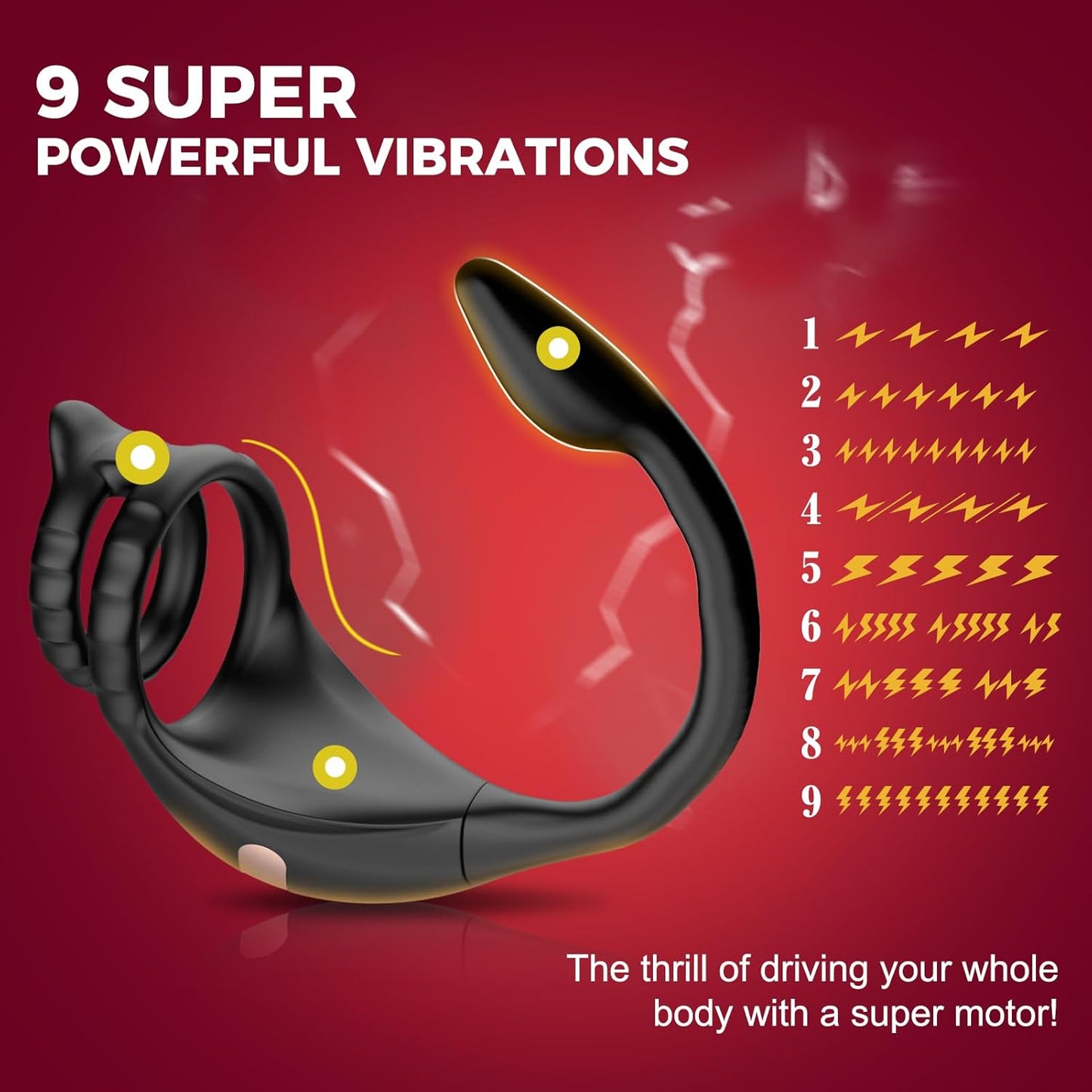 4 IN 1 Penis Ring Anal Plug Prostate Massager with 9 Vibrating Modes