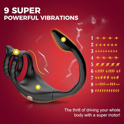 4 IN 1 Penis Ring Anal Plug Prostate Massager with 9 Vibrating Modes