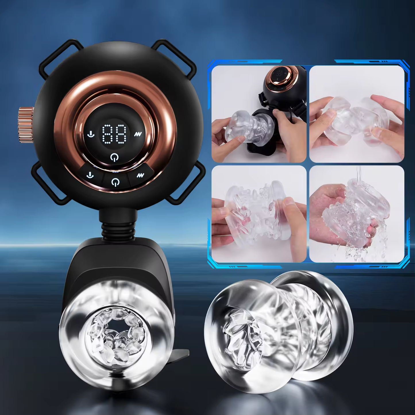 Strap-On Masturbator Sex Machine Stroker with 9 Vibrating & Swinging & Thrusting Modes